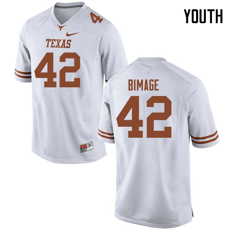 Youth #42 Marqez Bimage Texas Longhorns College Football Jerseys Sale-White